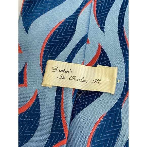 Gunter's Fashion Neck Tie Geometric Blue Orange Import Polyester Vintage 74" - Picture 3 of 3